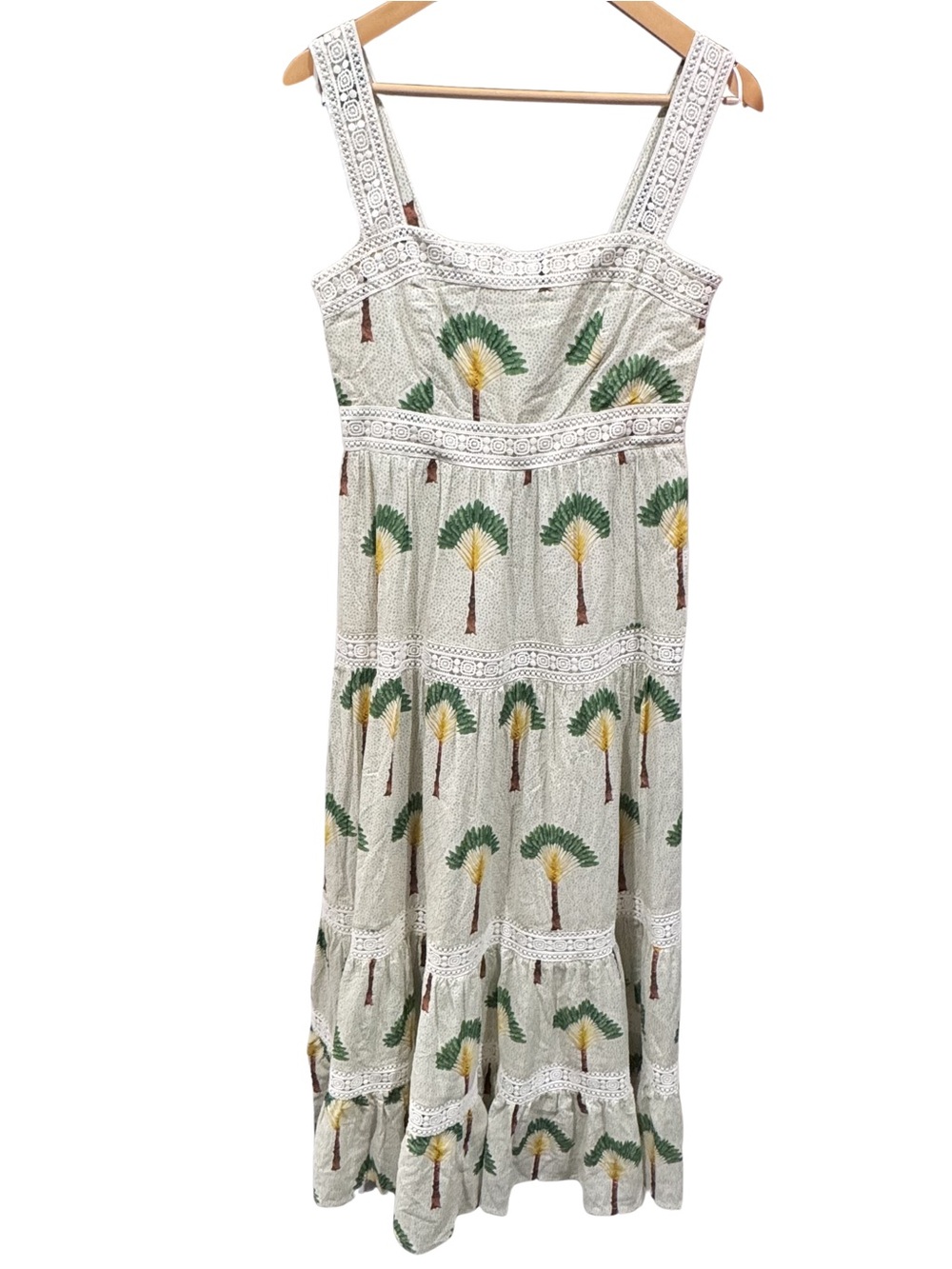 NWT Calypso St Barth Palm Tree Cotton Lace Tiered Sundress Sz S Boho Resortwear